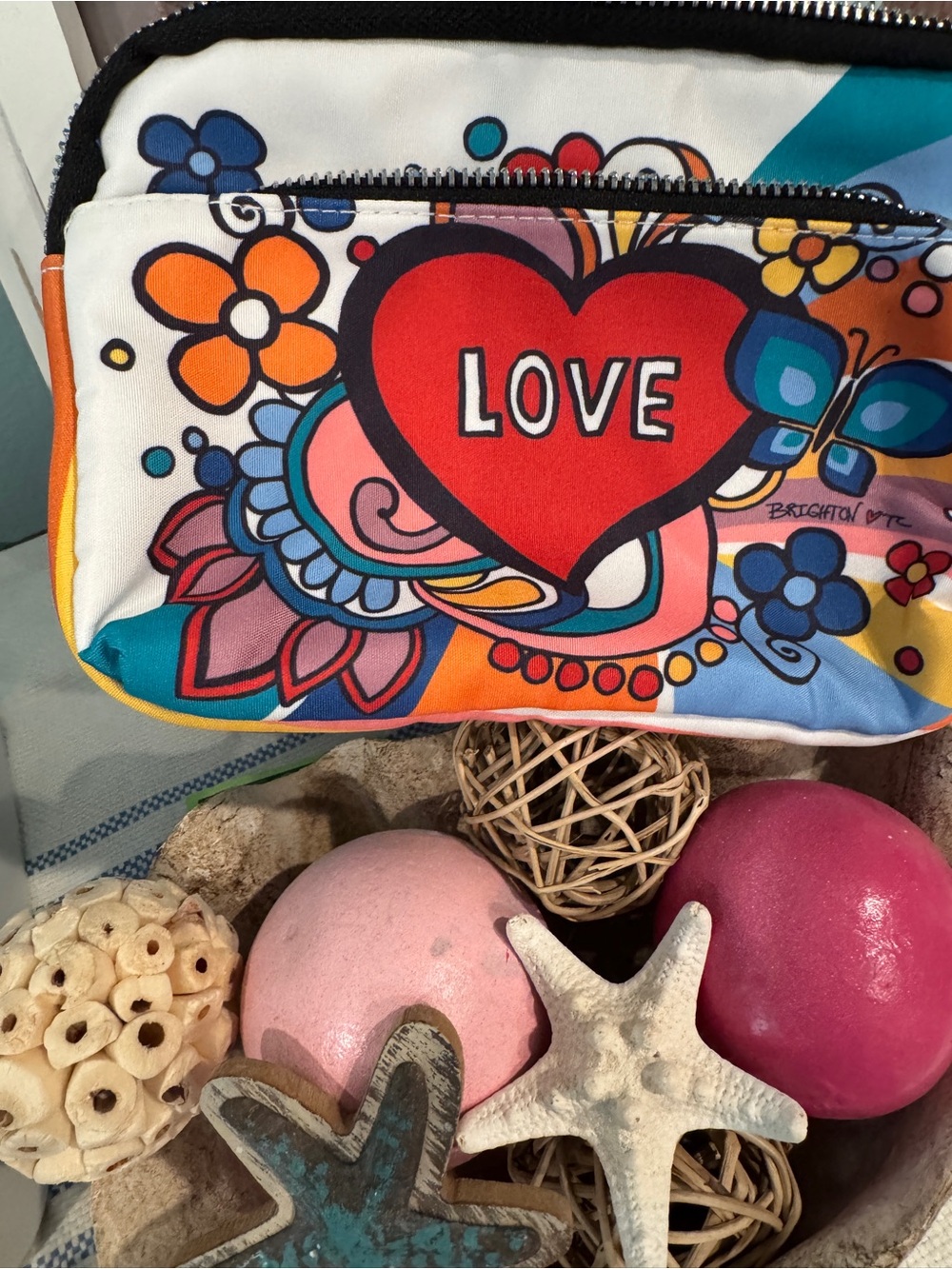 Brighton crossbody bag with a Colorful 'LOVE' Heart Print